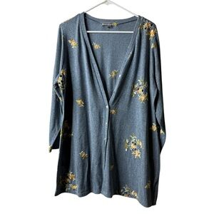Figueroa and Flower Blue Embroidered Floral Button Lightweight Cardigan